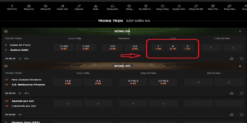Ví dụ của 188Bet về kèo châu Âu
